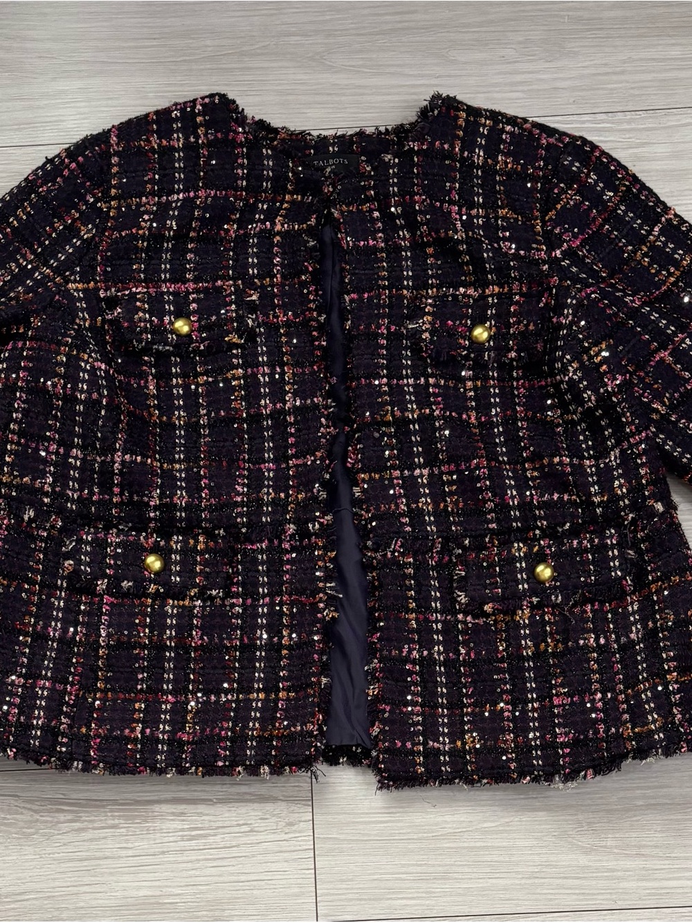 Talbots Plus Black Tweed Blazer with Pink & Gold Threading 20W